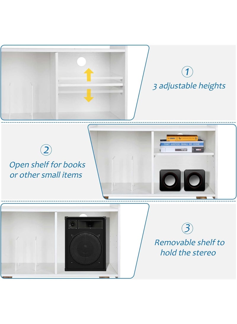 White Record Player Stand with Vinyl Storage, Mid-Century Modern Record Player Table, Turntable Stand for Living Room, Office, Record Storage Cabinet Up to 100 Albums - Image 4